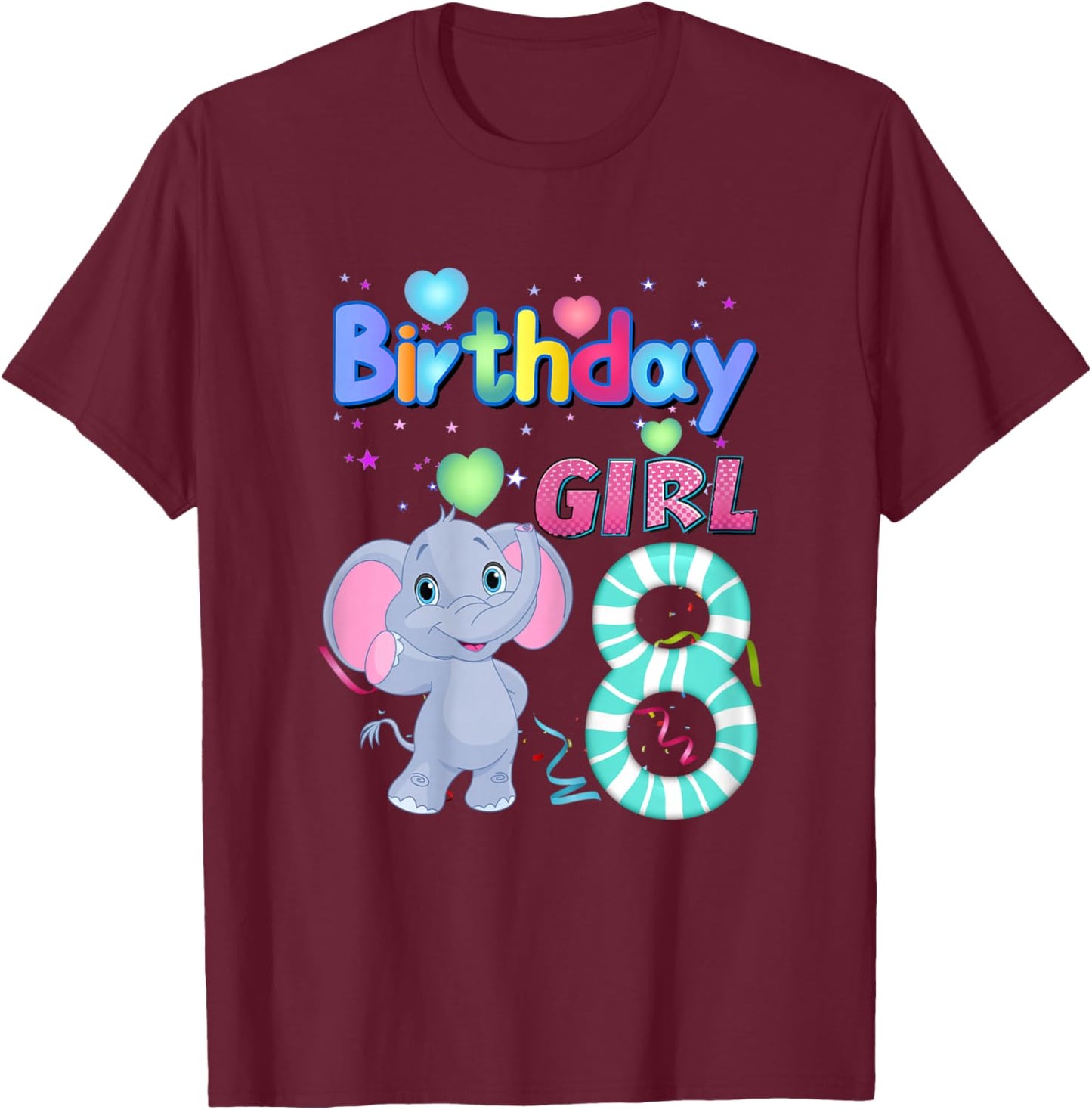 Elephant Birthday For Girl 8th Elephant Birthday 8 Year Old) T-Shirt - T-Shirt | Maroon