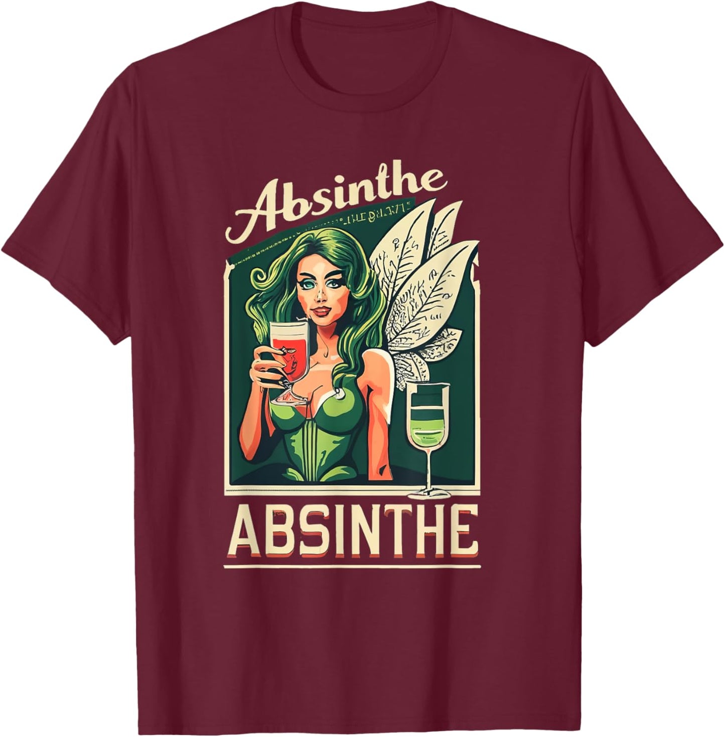 Green Fairy Vintage - Absinthe Enthusiast Gift T-Shirt - T-Shirt | Maroon