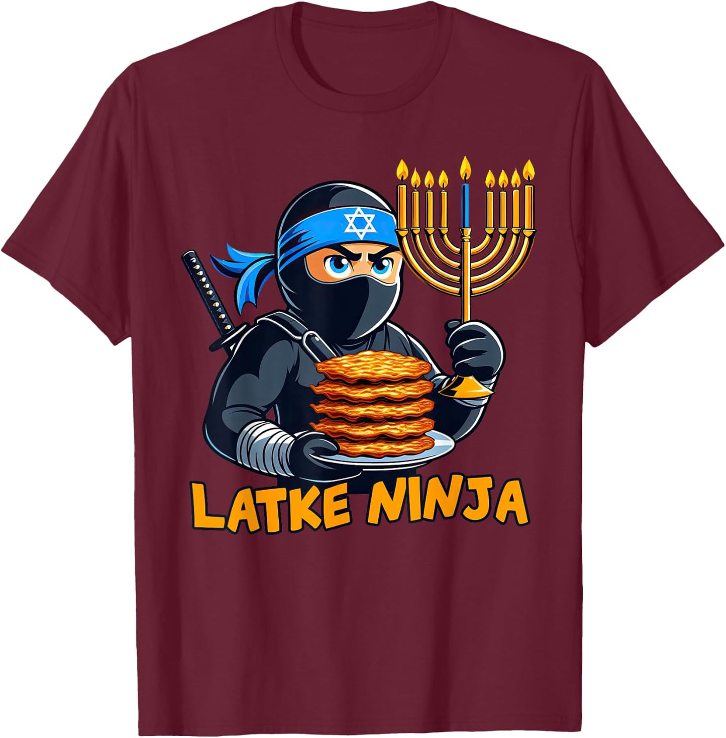 Latke Ninja Chanukah Hanukkah Food Jewish T-Shirt - T-Shirt | Maroon