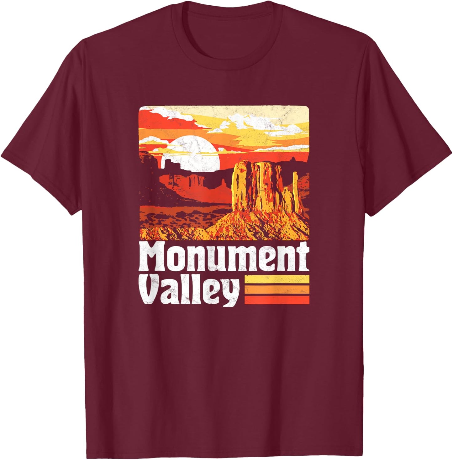 Monument Valley Vintage Sunset 80s Retro Distressed T-Shirt - T-Shirt | Maroon