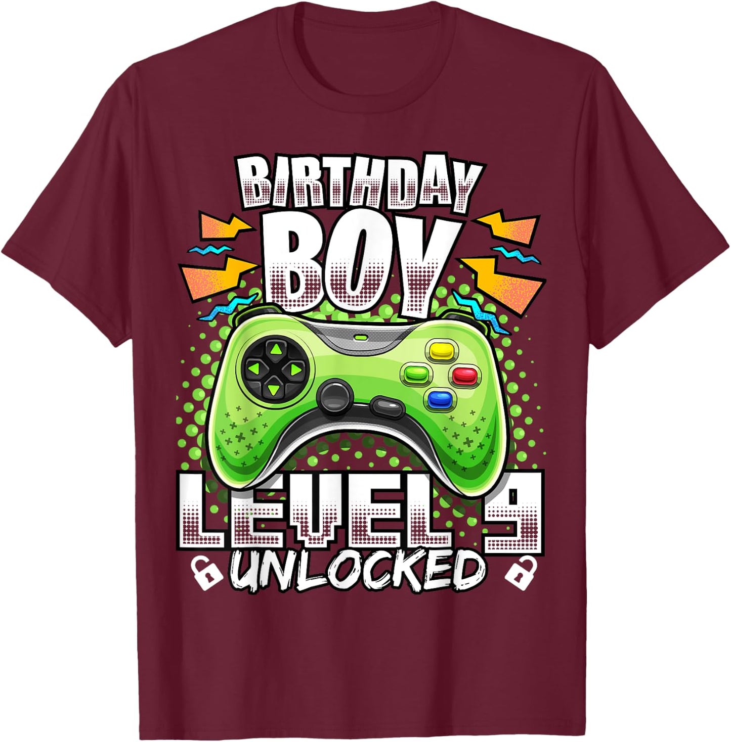 Level 9 Unlocked Video Game 9th Birthday Gamer Gift Boys T-Shirt - T-Shirt | Maroon