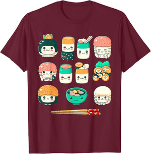 Funny Japanese Food Sushi Kawaii Sushi Lovers Anime Otaku T-Shirt - T-Shirt | Maroon