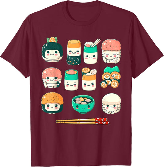 Funny Japanese Food Sushi Kawaii Sushi Lovers Anime Otaku T-Shirt - T-Shirt | Maroon