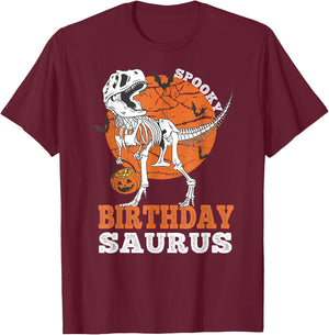 Vintage Spooky Birthday Saurus Dinosaur Skeleton Rex Pumpkin T-Shirt - T-Shirt | Maroon