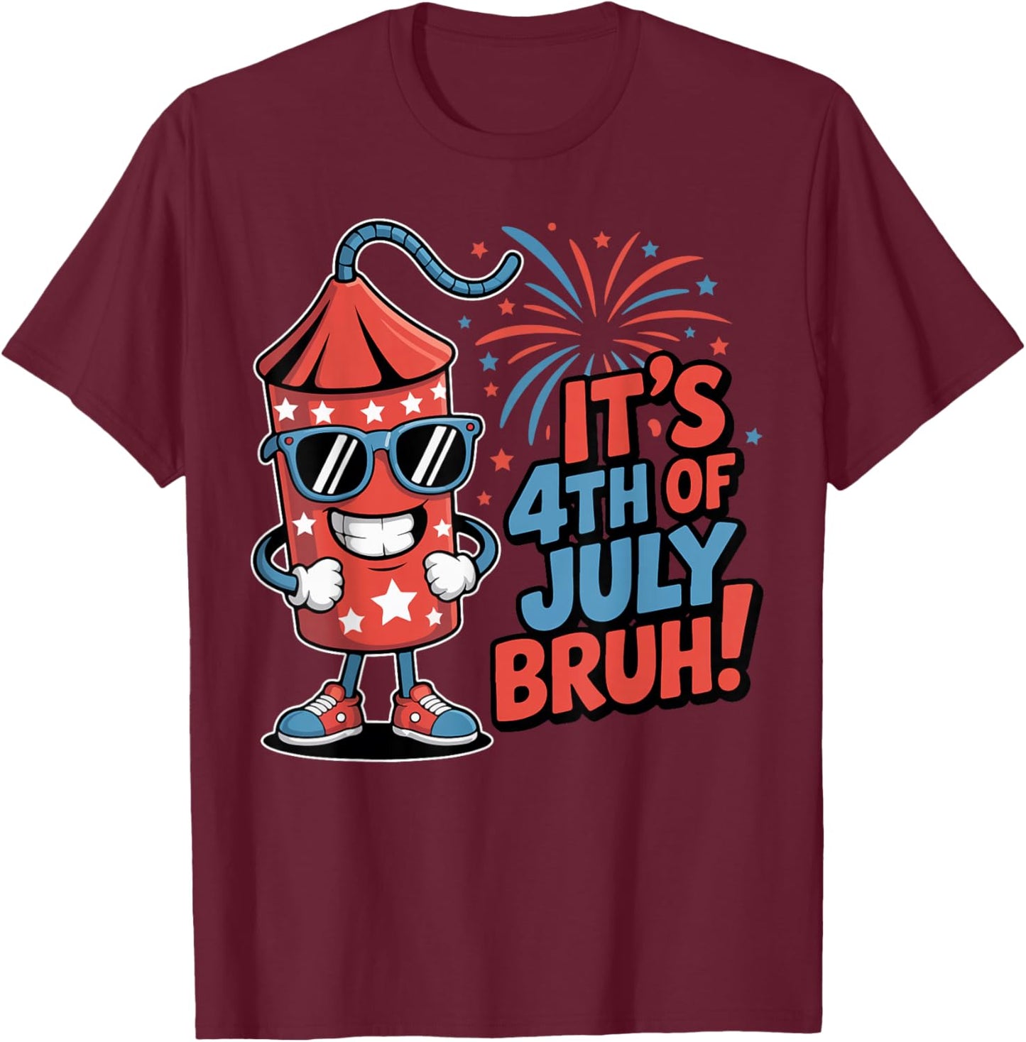 4th of July Bruh Boys Kids Funny Firecracker Fourth of July T-Shirt - T-Shirt | Maroon