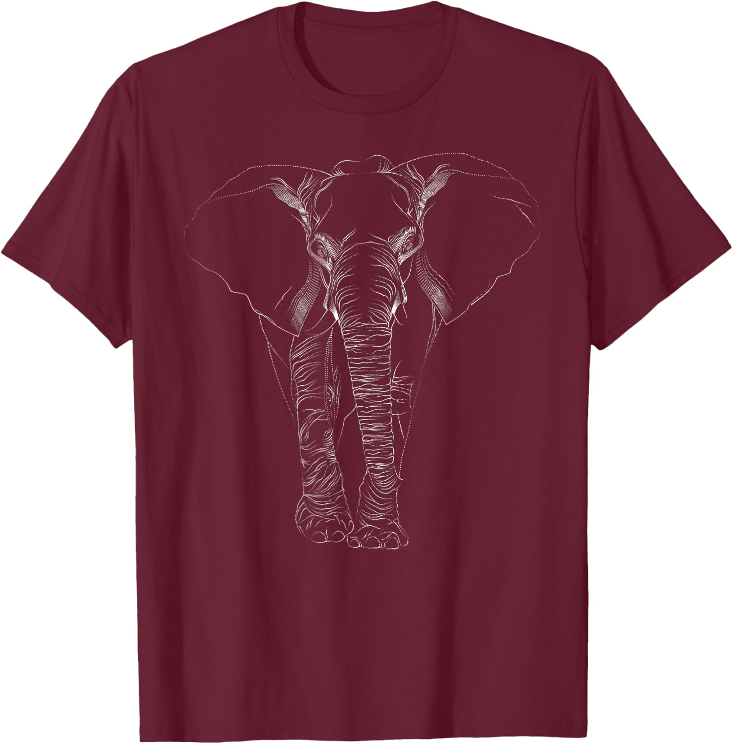 Elephant Dot line Art Portrait Sketch Drawing - Elephant T-Shirt - T-Shirt | Maroon