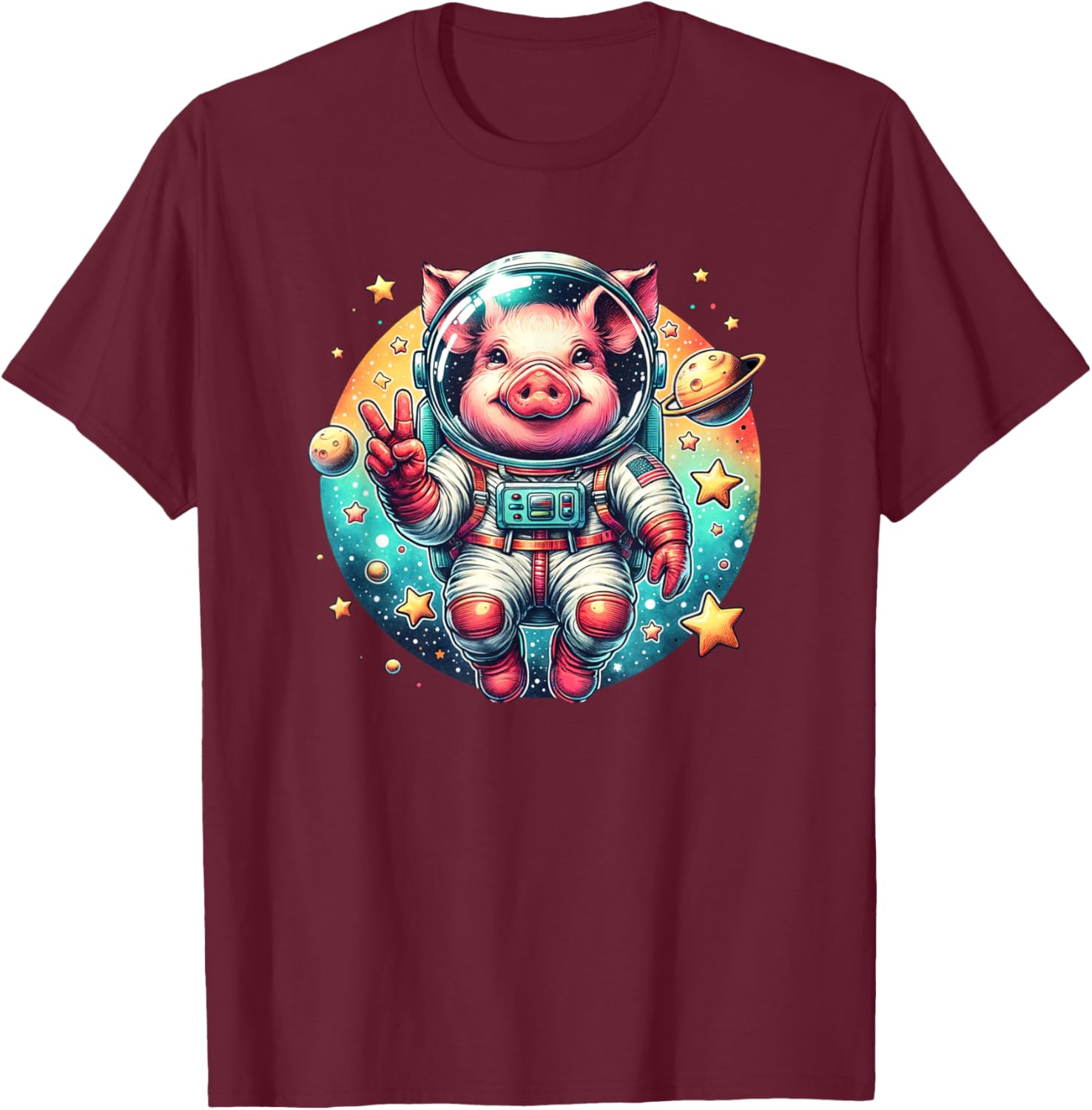 Funny Pig Astronaut in Space for Pig Lover T-Shirt - T-Shirt | Maroon