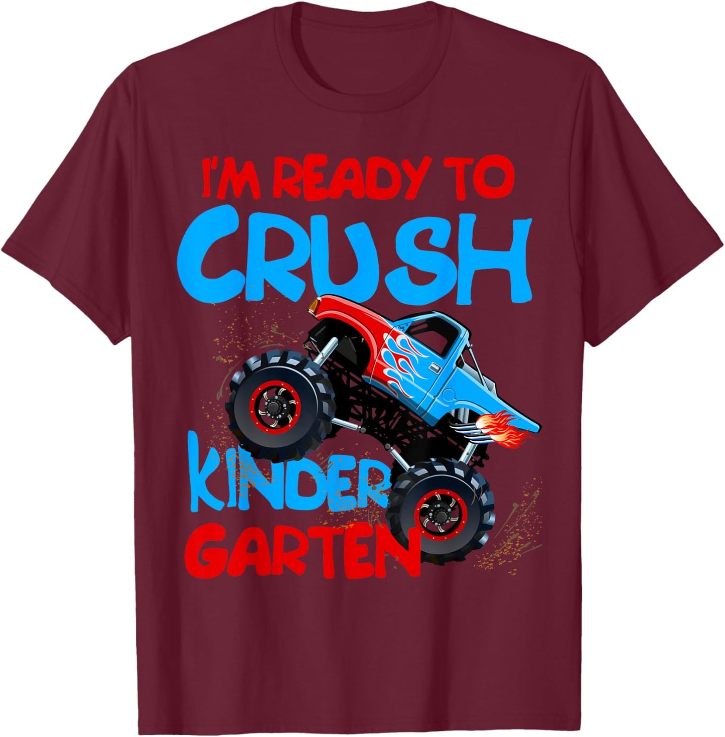 Back to School Boys First Day of Kindergarten Monster Truck T-Shirt - T-Shirt | Maroon