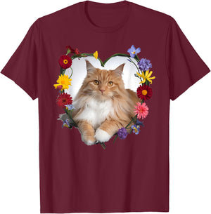 Orange Maine Coon Cat Pet Lover Heart Valentine T-Shirt - T-Shirt | Maroon