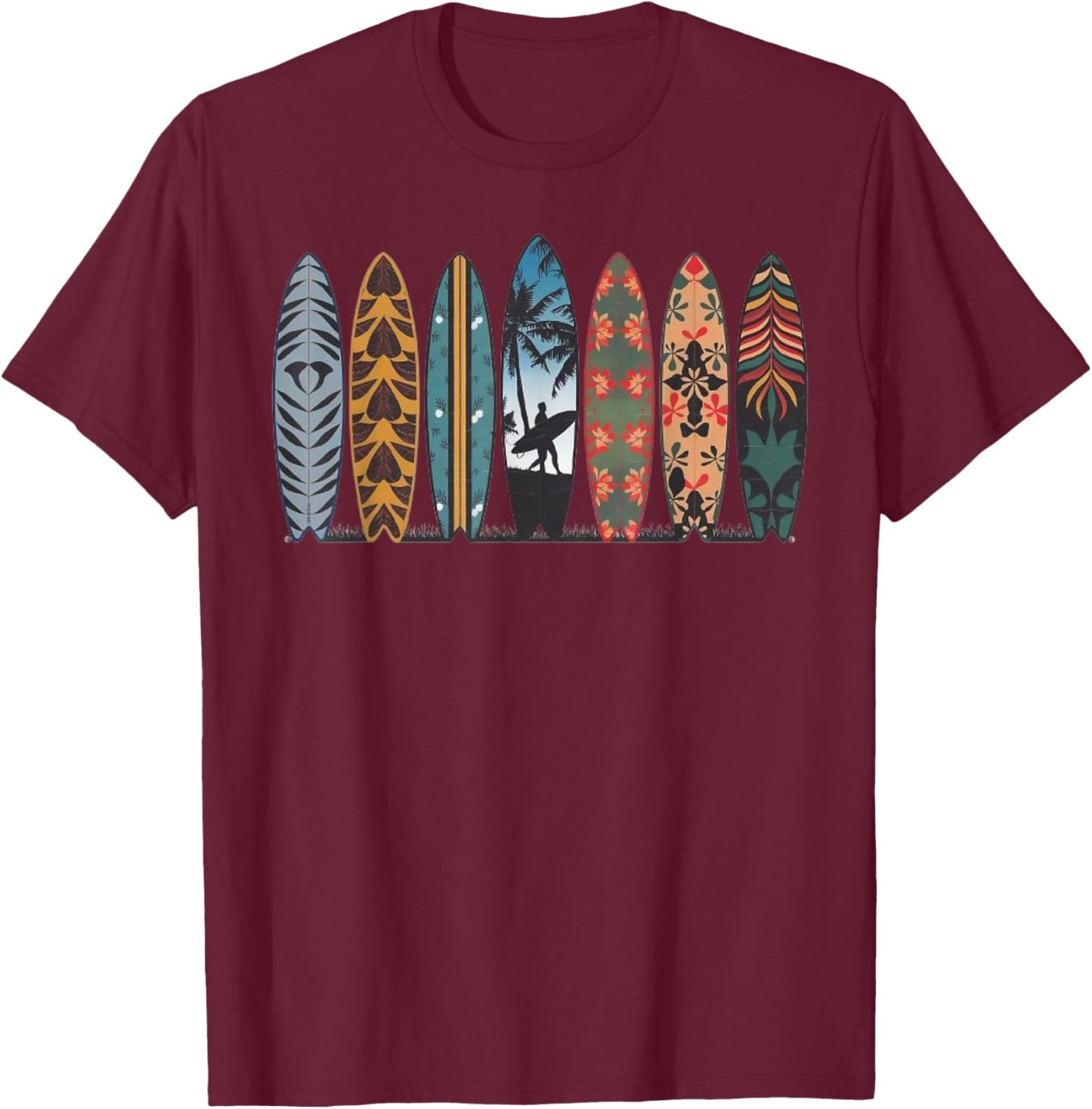 Surfboarder Hawaii Wave Surfing Surfboard Lover Beach Surfer T-Shirt - T-Shirt | Maroon