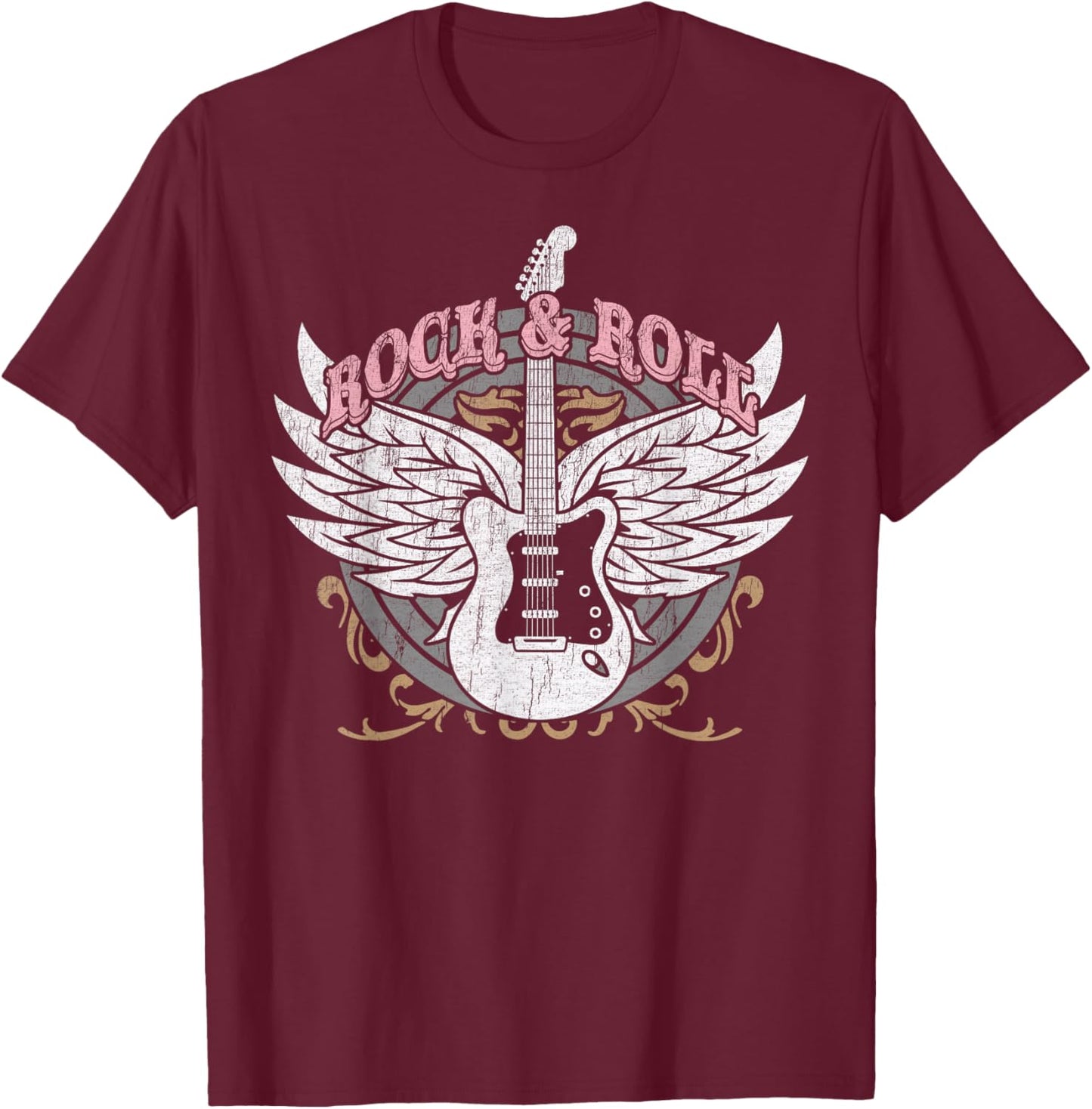 Rock and Roll Guitar Vintage ROCK Women Music T-Shirt - T-Shirt | Maroon