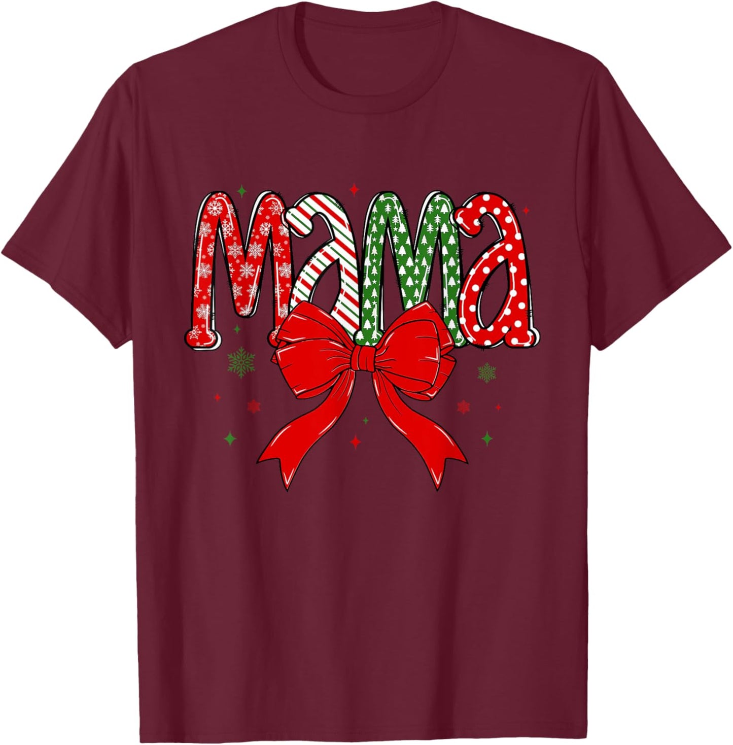 Christmas Mama Coquette Mama Claus Varsity Xmas Checkered T-Shirt - T-Shirt | Maroon