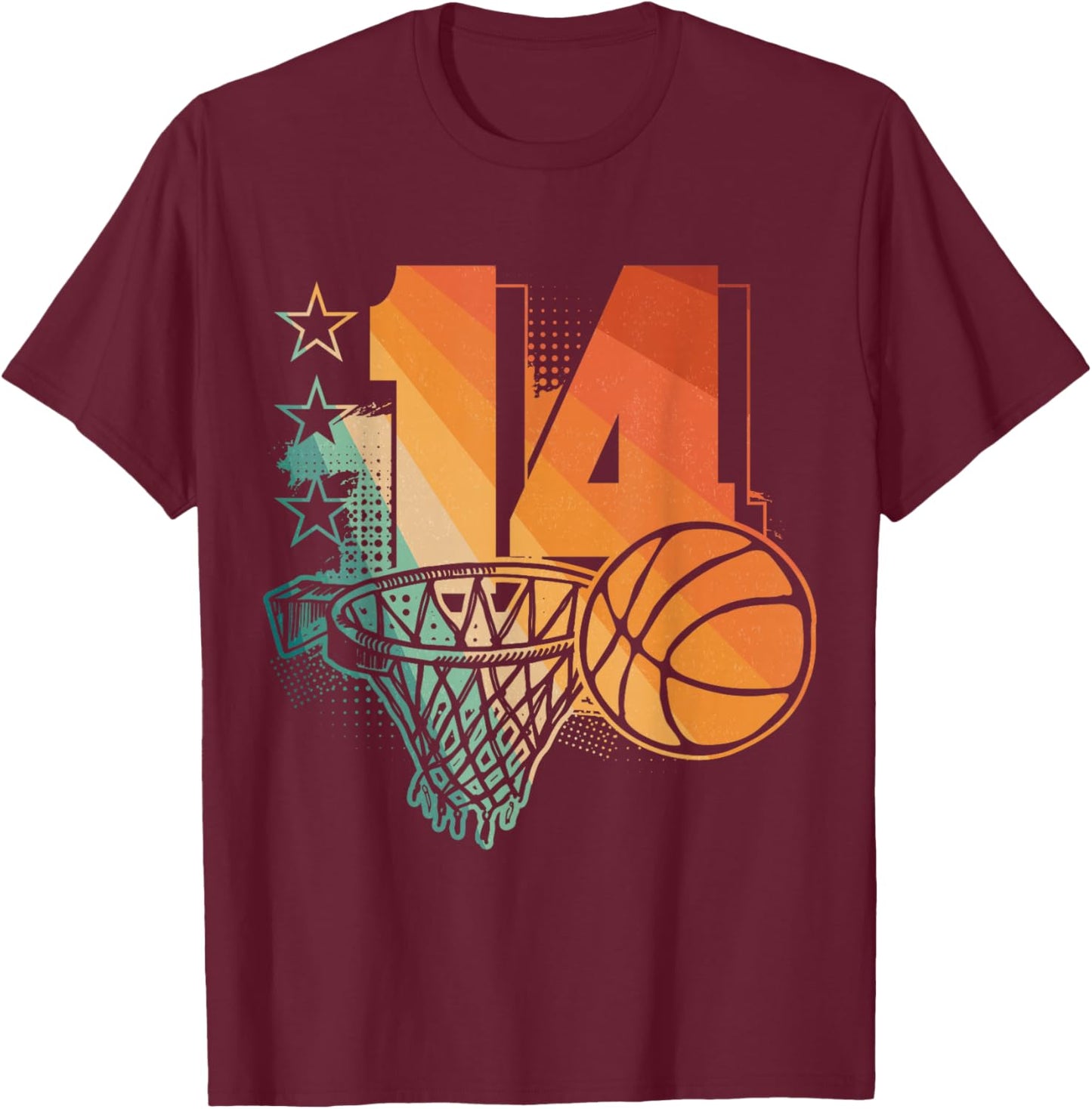 14th Birthday Boy Basketball Player Basketball 14 Years Old T-Shirt - T-Shirt | Maroon