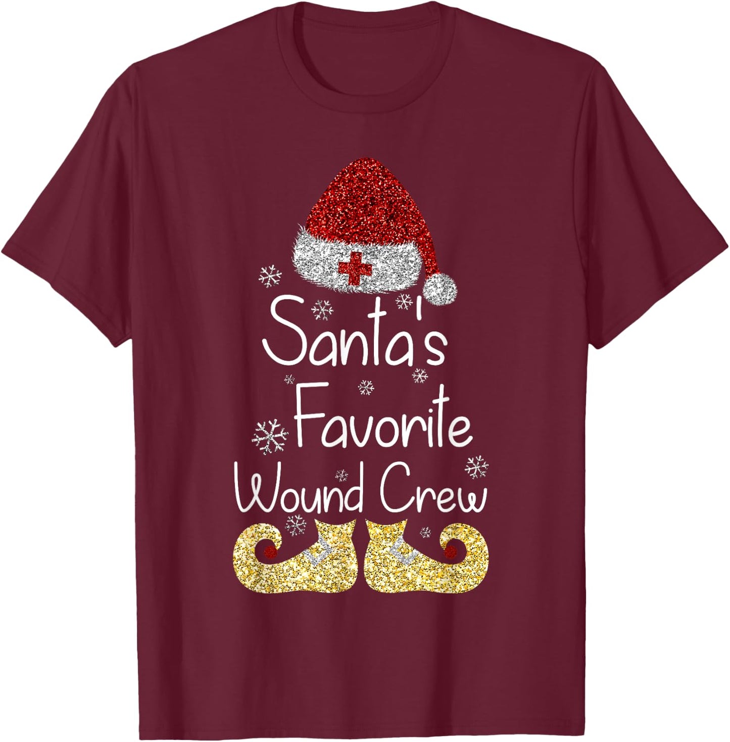 Santa's Favorite Wound Crew Christmas Wound Care Nurse Crew T-Shirt - T-Shirt | Maroon