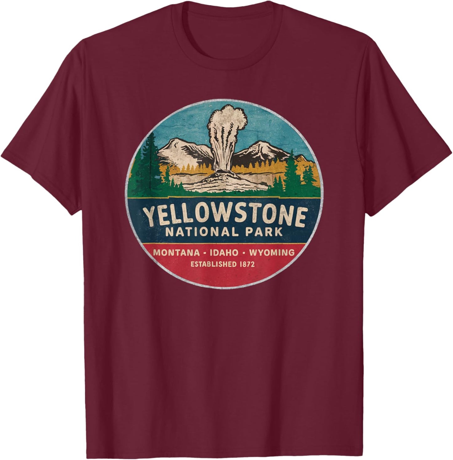 Yellowstone national park Mountain 80s Outdoor Souvenir T-Shirt - T-Shirt | Maroon