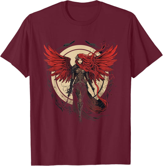 Powerful Valkyrie - Norse Warrior Angel of Death Valkyrie T-Shirt - T-Shirt | Maroon