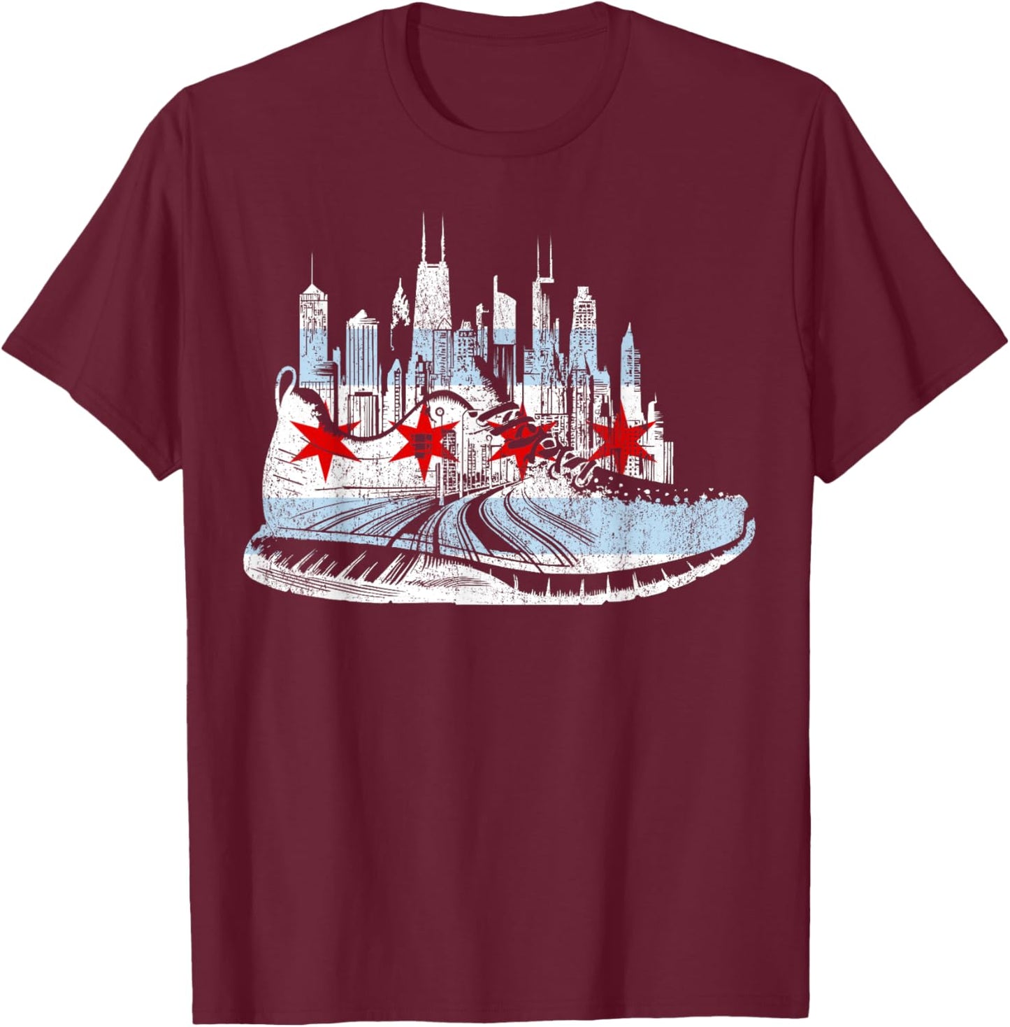Chicago Runner Run Marathons Running Jogger Motivational T-Shirt - T-Shirt | Maroon