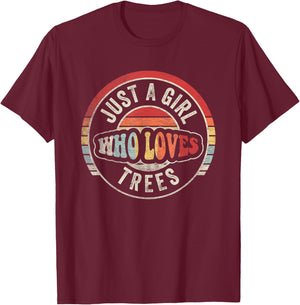 Retro Just A Girl Who Loves Trees Hiking Shirt Funny Camping T-Shirt - T-Shirt | Maroon