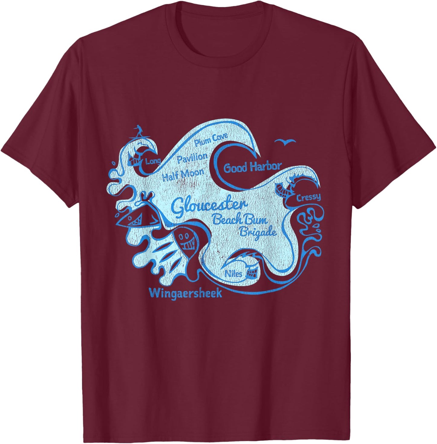 Gloucester MA Beach Bum Brigade Cape Ann Distressed Gift T-Shirt - T-Shirt | Maroon