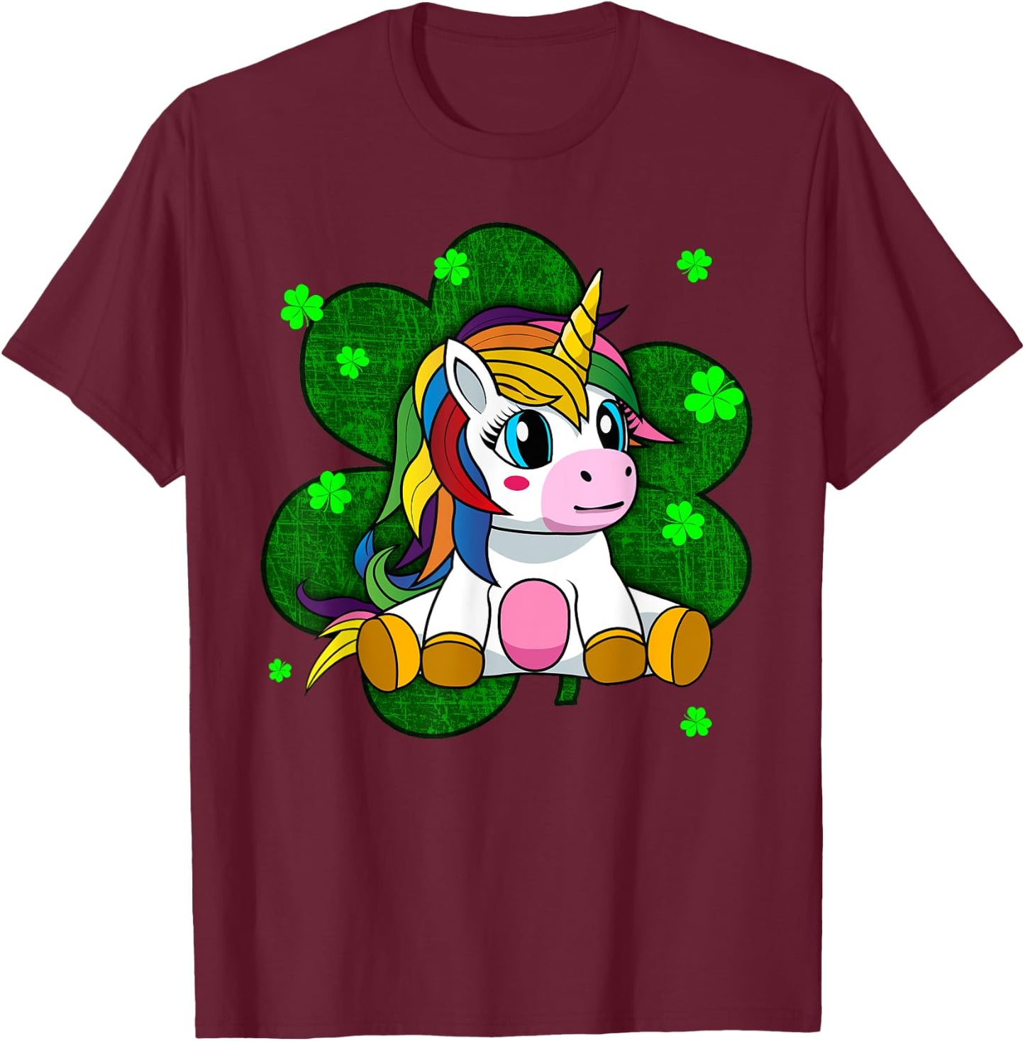 Cute Kids Unicorn Shirt Girls St Patricks Day Shamrock T-Shirt - T-Shirt | Maroon