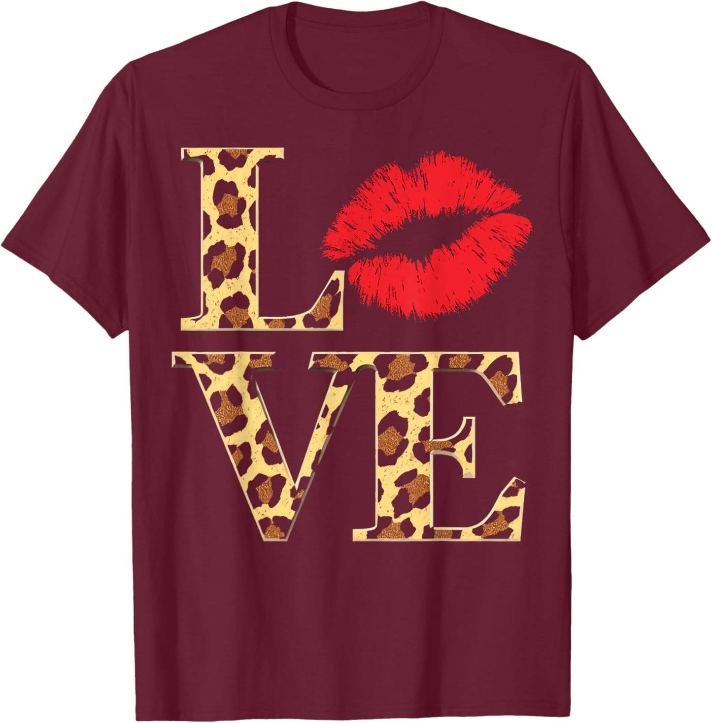 Love Leopard With Red Lip Valentine's Day T-Shirt - T-Shirt | Maroon