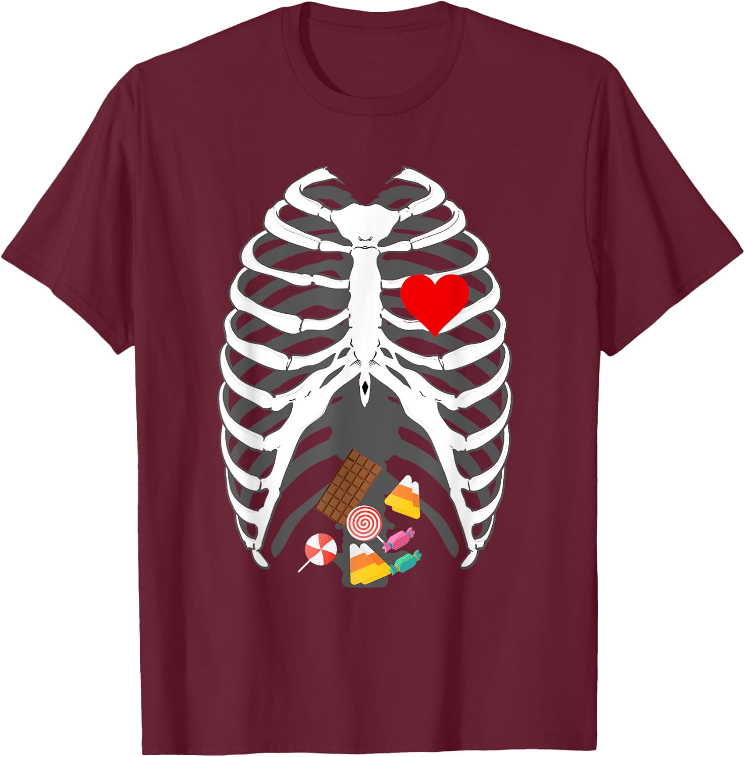 Halloween skeleton X-Ray Candy Belly funny Halloween costume T-Shirt - T-Shirt | Maroon