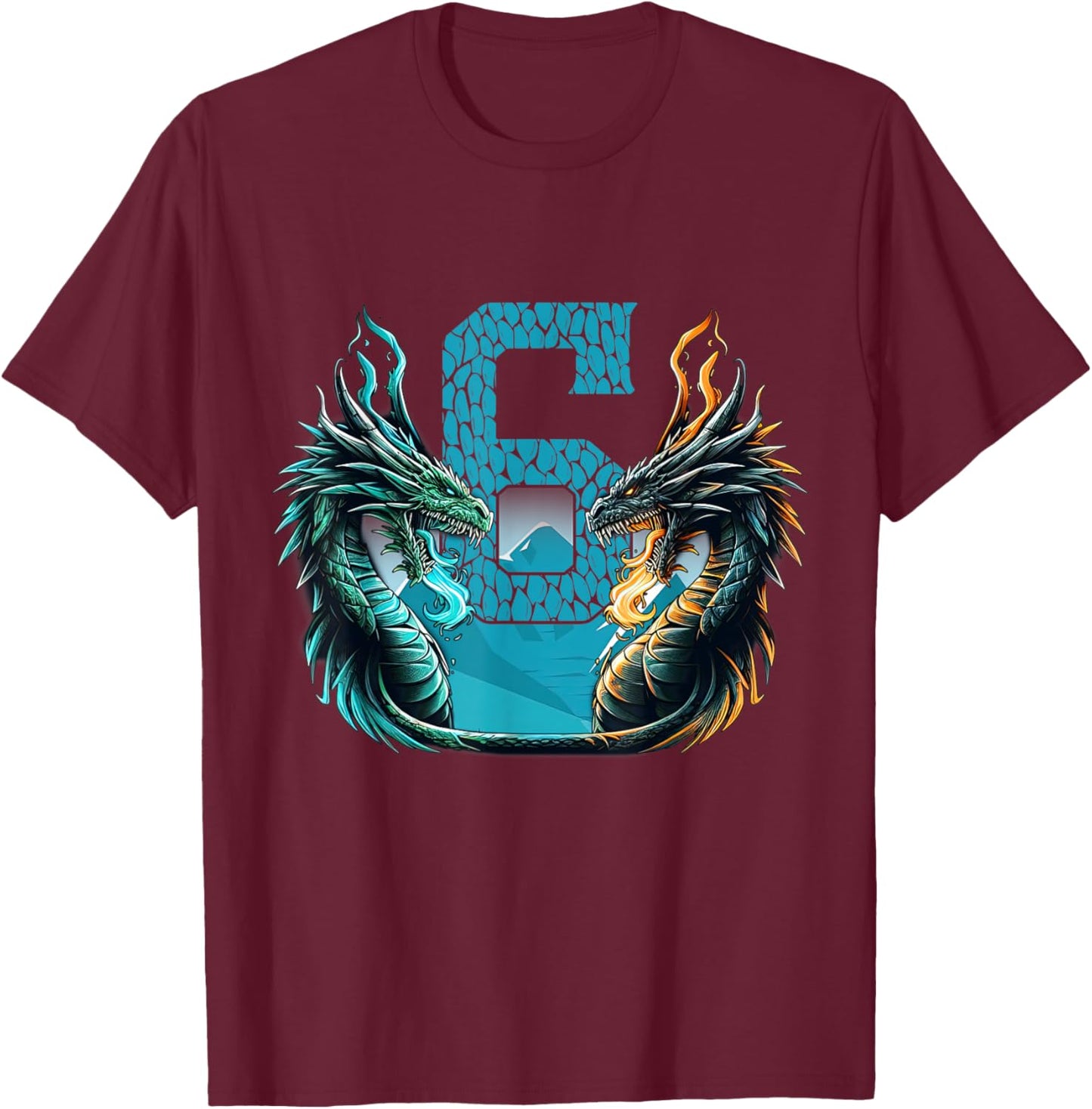 Boy Girl 6 Year Old Birthday Dragon Shirt 6th Birthday T-Shirt - T-Shirt | Maroon