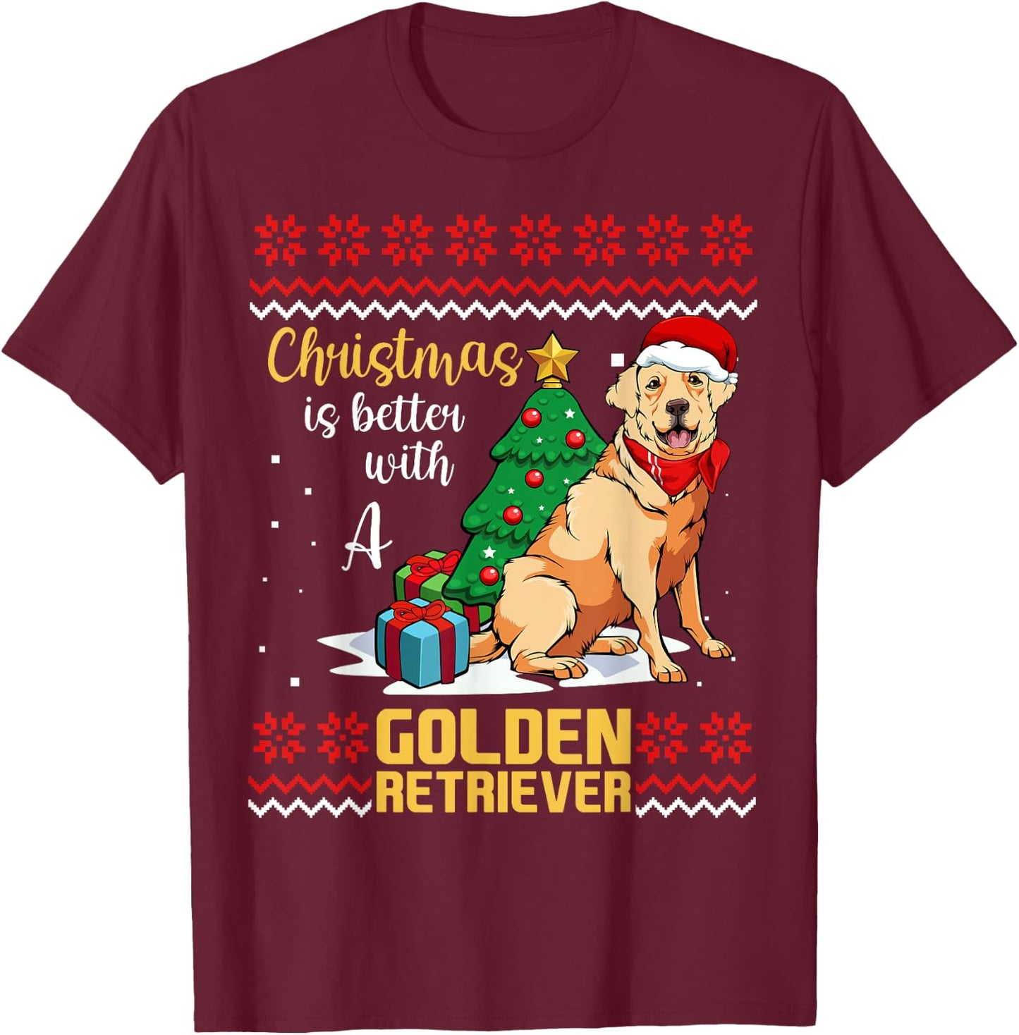 Christmas Is Better With A Golden Retriever Pajama Dog X-Mas Men Women Kids T-Shirt - T-Shirt | Maroon