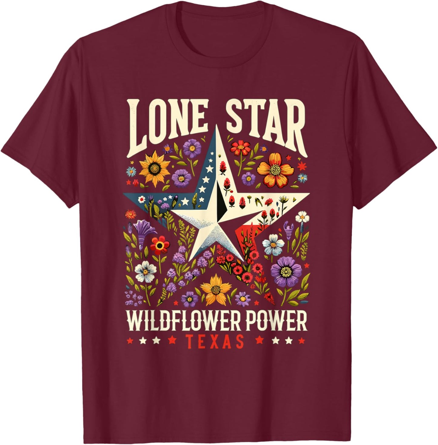 Texas Wildflowers Floral Texas Spring Lesser Sunflower T-Shirt - T-Shirt | Maroon