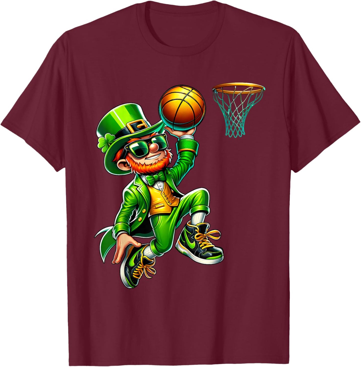 Leprechaun Playing Basketball St Patricks Day Sport Men Boys T-Shirt - T-Shirt | Maroon