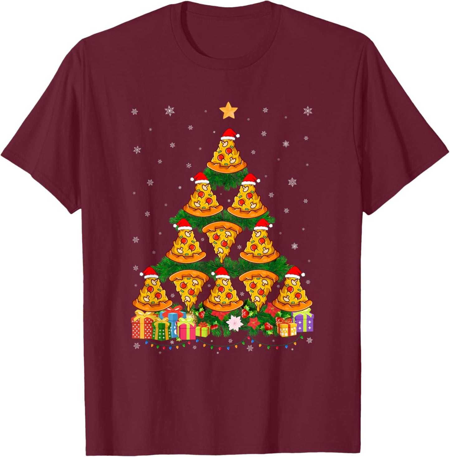 Funny Xmas Outfit for Pizza Lovers Ugly Christmas Sweater T-Shirt - T-Shirt | Maroon