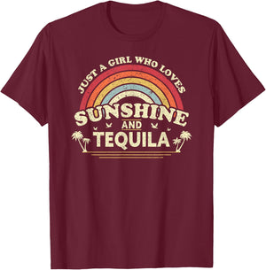 Tequila Shirt. Just A Girl Who Loves Sunshine And Tequila T-Shirt - T-Shirt | Maroon