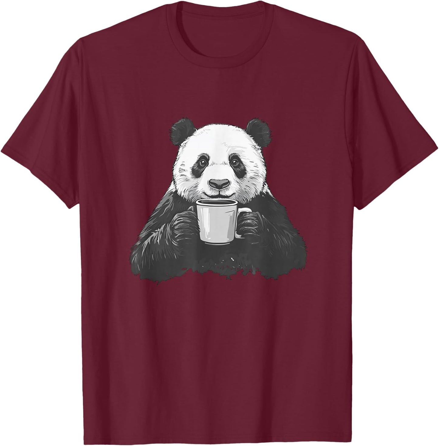 Panda Drinking Coffee Cute Panda Coffee Lover T-Shirt - T-Shirt | Maroon
