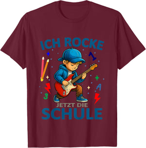 Kinder Ich Rocke jetzt die Schule - Gitarrenspieler Schulanfang T-Shirt - T-Shirt | Maroon