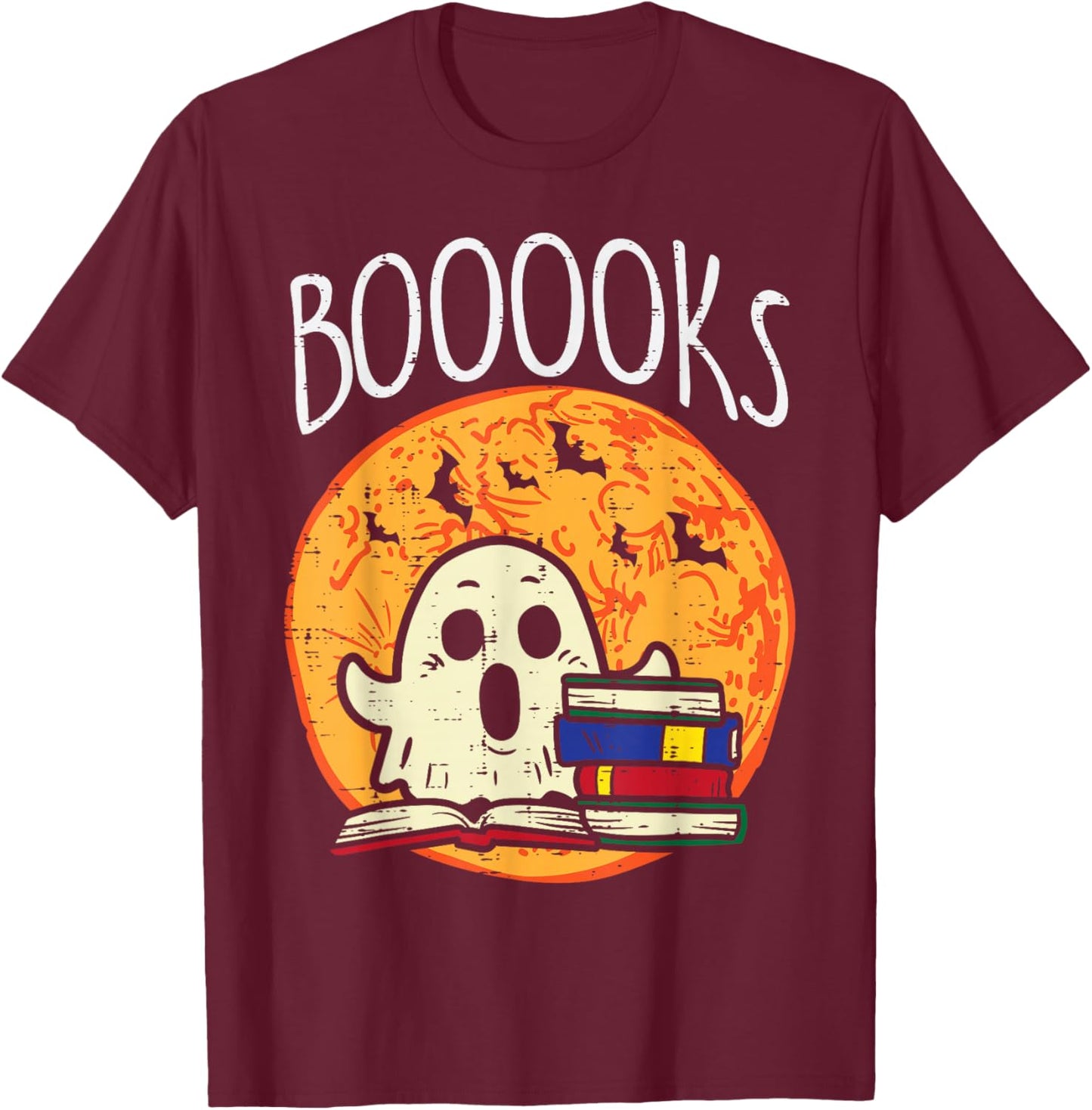 Books Ghost Boooks Halloween Reading Librarian Teacher Book T-Shirt - T-Shirt | Maroon