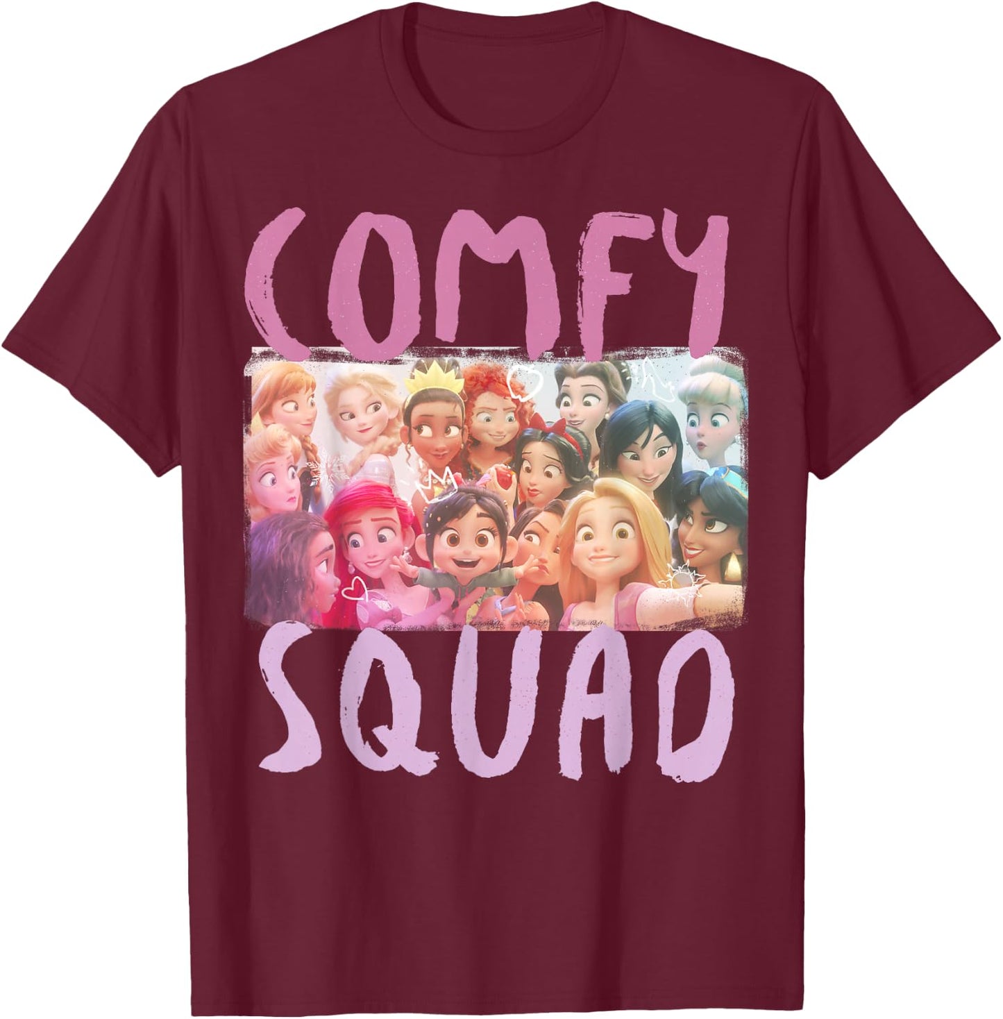 Disney Wreck-It Ralph Comfy Squad Group Shot T-Shirt - T-Shirt | Maroon