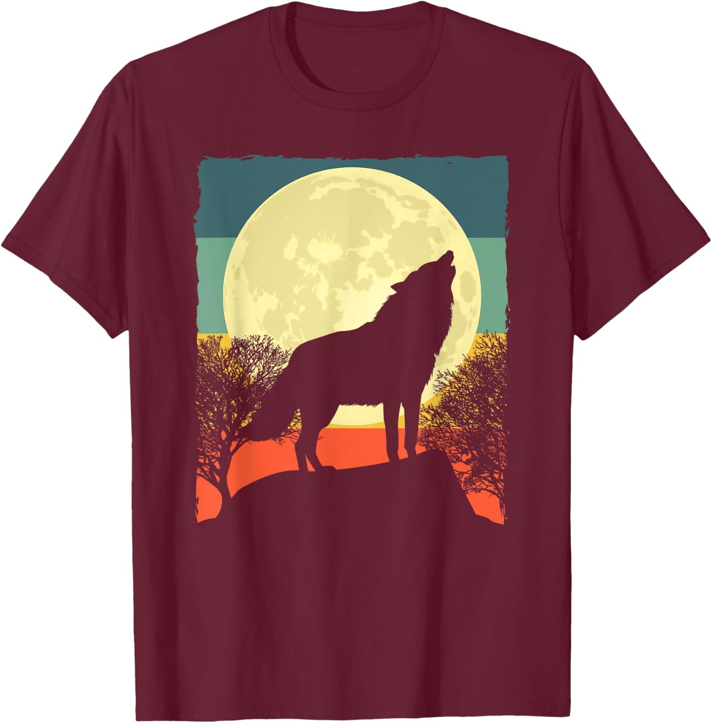 Cute Wolf Women Howling Wolf Moon Grey Wolves Animal T-Shirt - T-Shirt | Maroon