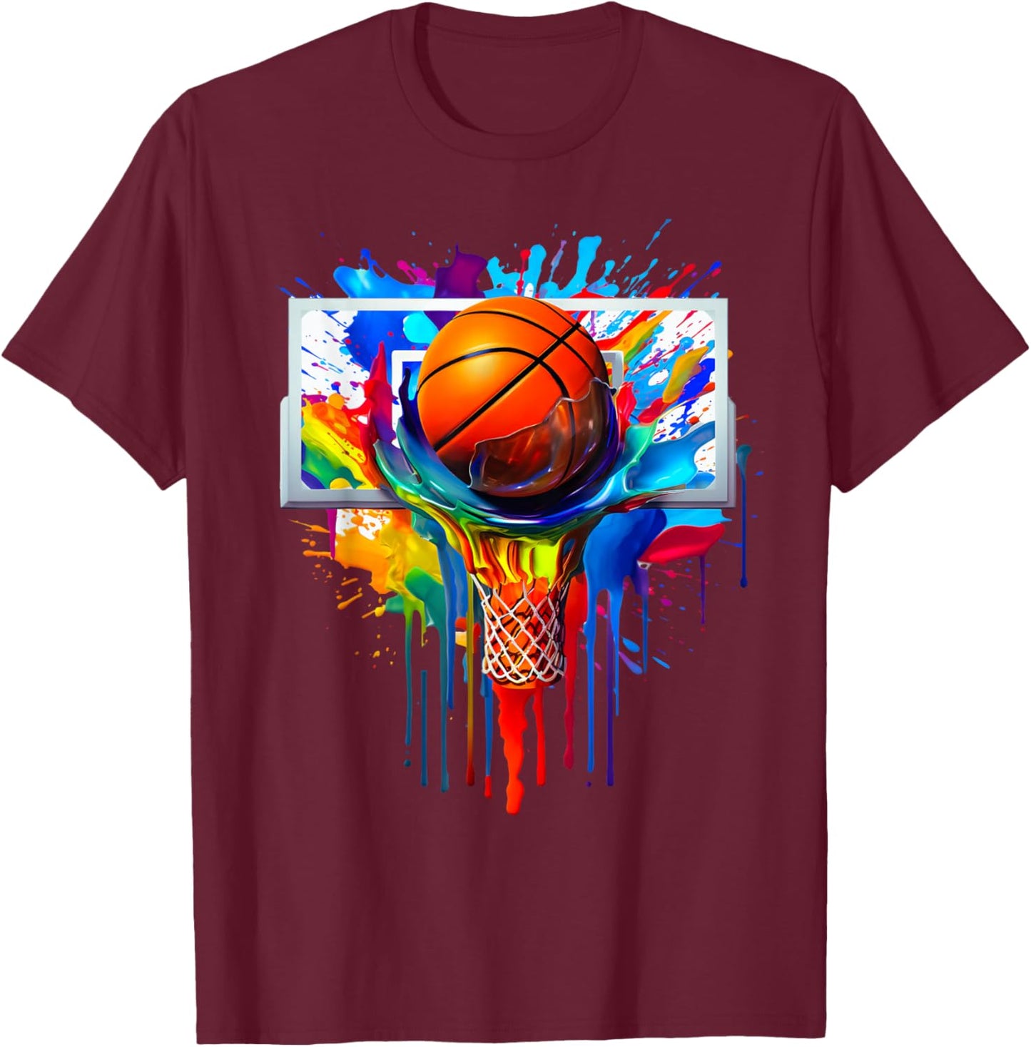 Tie Dye Basketball Ball Hoop Slam Dunk Dribbling T-Shirt - T-Shirt | Maroon