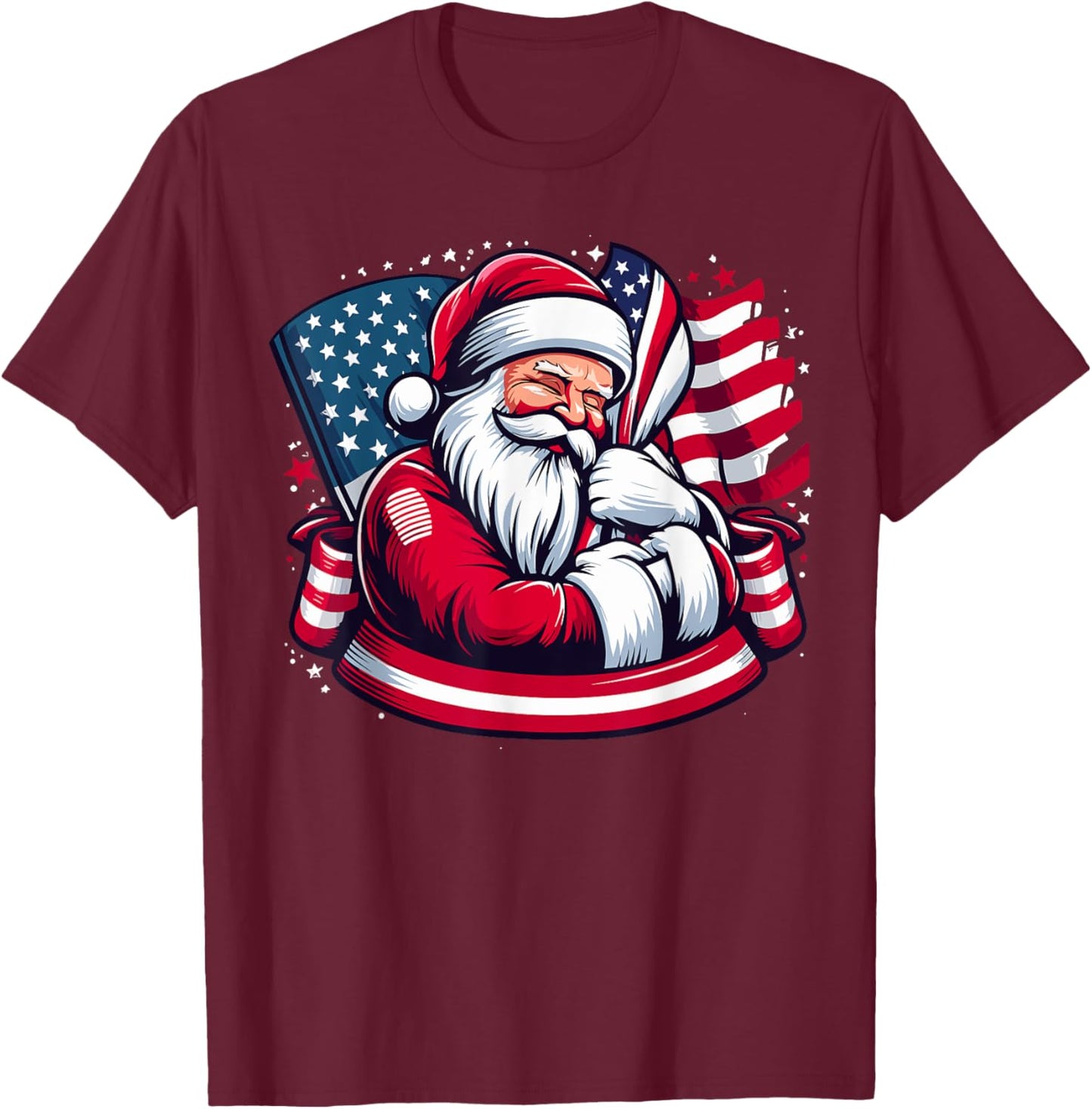 Patriotic Santa Claus Men Women Christmas USA Flag T-Shirt - T-Shirt | Maroon
