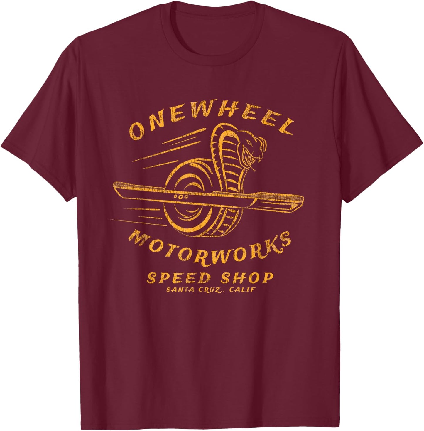 OneWheel Motorworks Speed Shop Santa Cruz, Calif T-Shirt - T-Shirt | Maroon