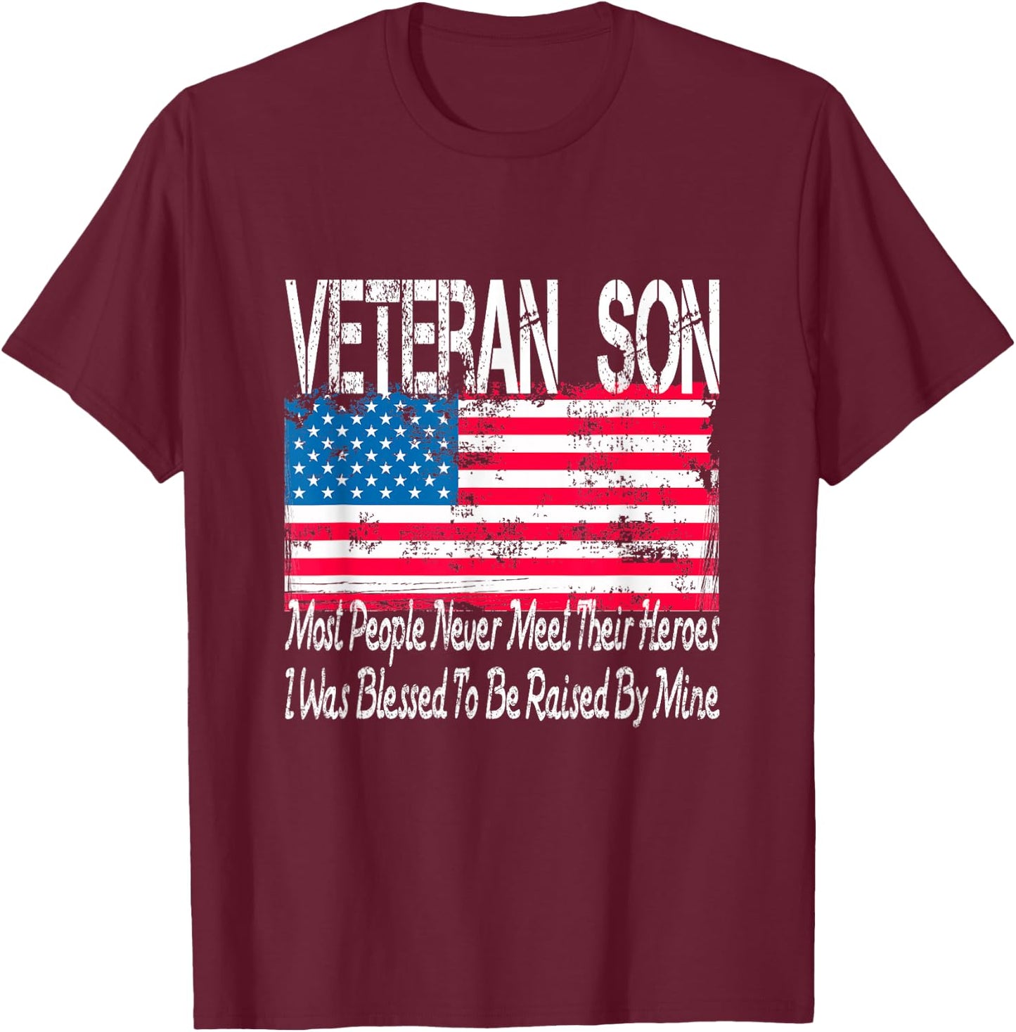 Vintage American Flag US Military Family Veteran Son T-Shirt - T-Shirt | Maroon