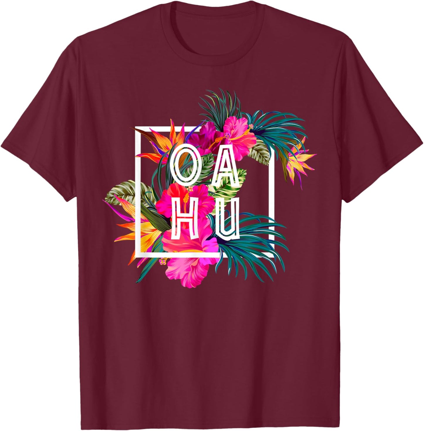 Hawaii Hibiscus Flowers Oahu Aloha State Tropic Islands T-Shirt - T-Shirt | Maroon