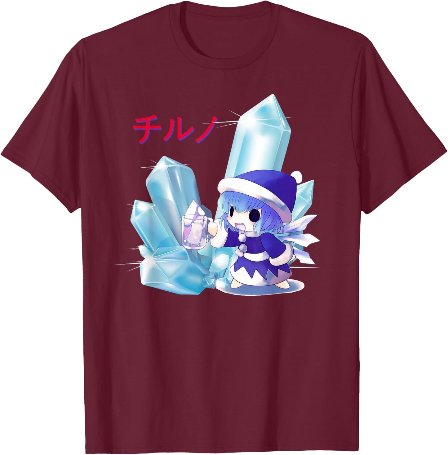 Cute Japanese Cirno Chibi - Kawaii Manga Anime Girl Otaku T-Shirt - T-Shirt | Maroon