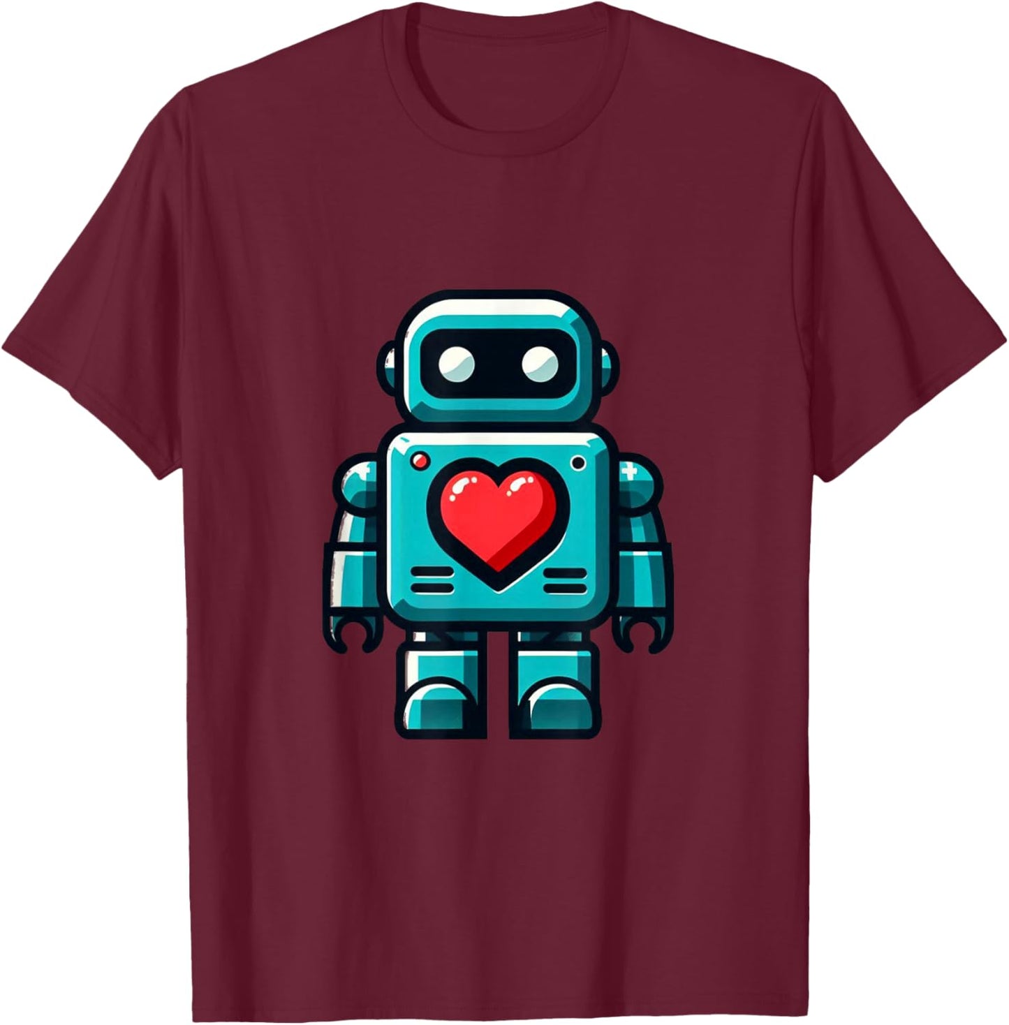 I Love Robots, Robot with Big Heart Valentine Kids Gift T-Shirt - T-Shirt | Maroon