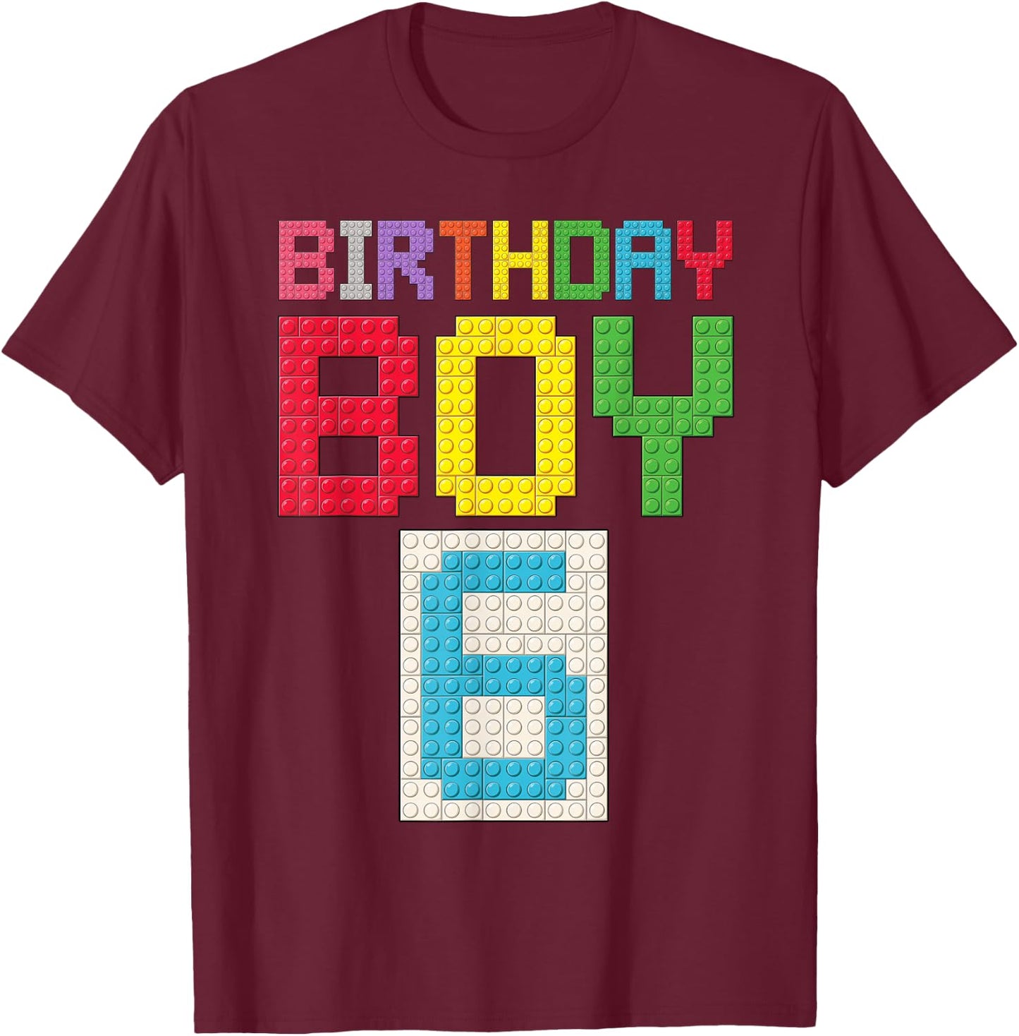 6th Birthday Boy Master Builder 6 Years Old Block Building T-Shirt - T-Shirt | Maroon
