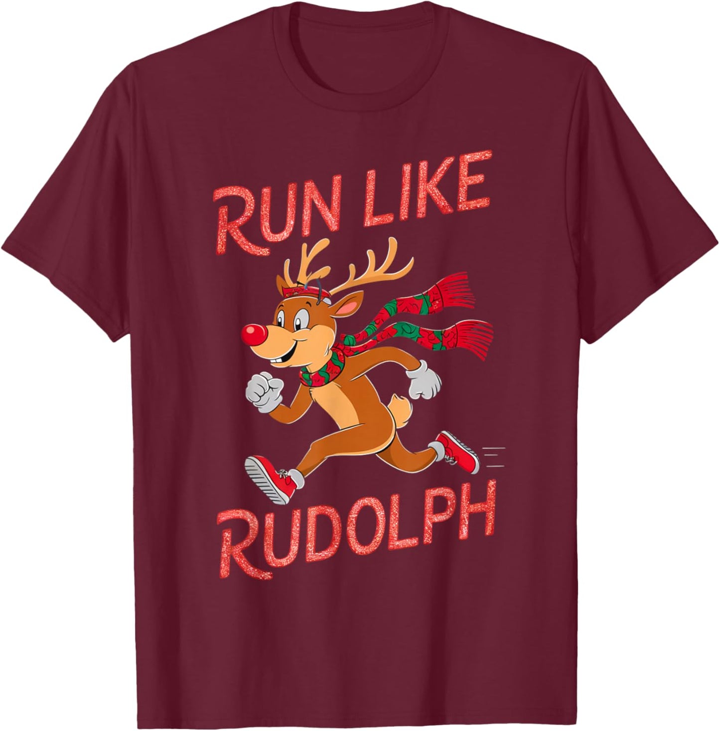 Reindeer Rudolph Christmas Running Runner Costume Marathon T-Shirt - T-Shirt | Maroon