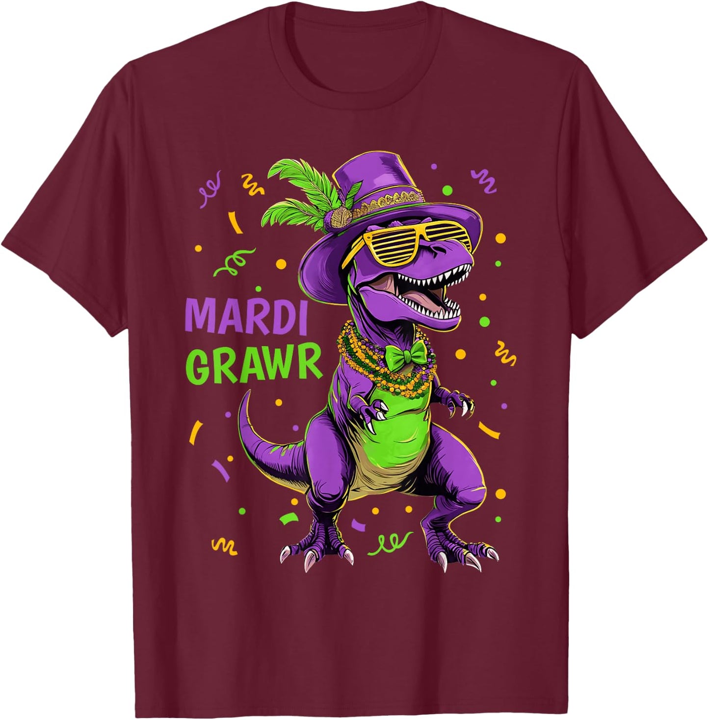 Mardi Grawr T-Rex Dino Costume Toddler Boys Kids Mardi Gras T-Shirt - T-Shirt | Maroon
