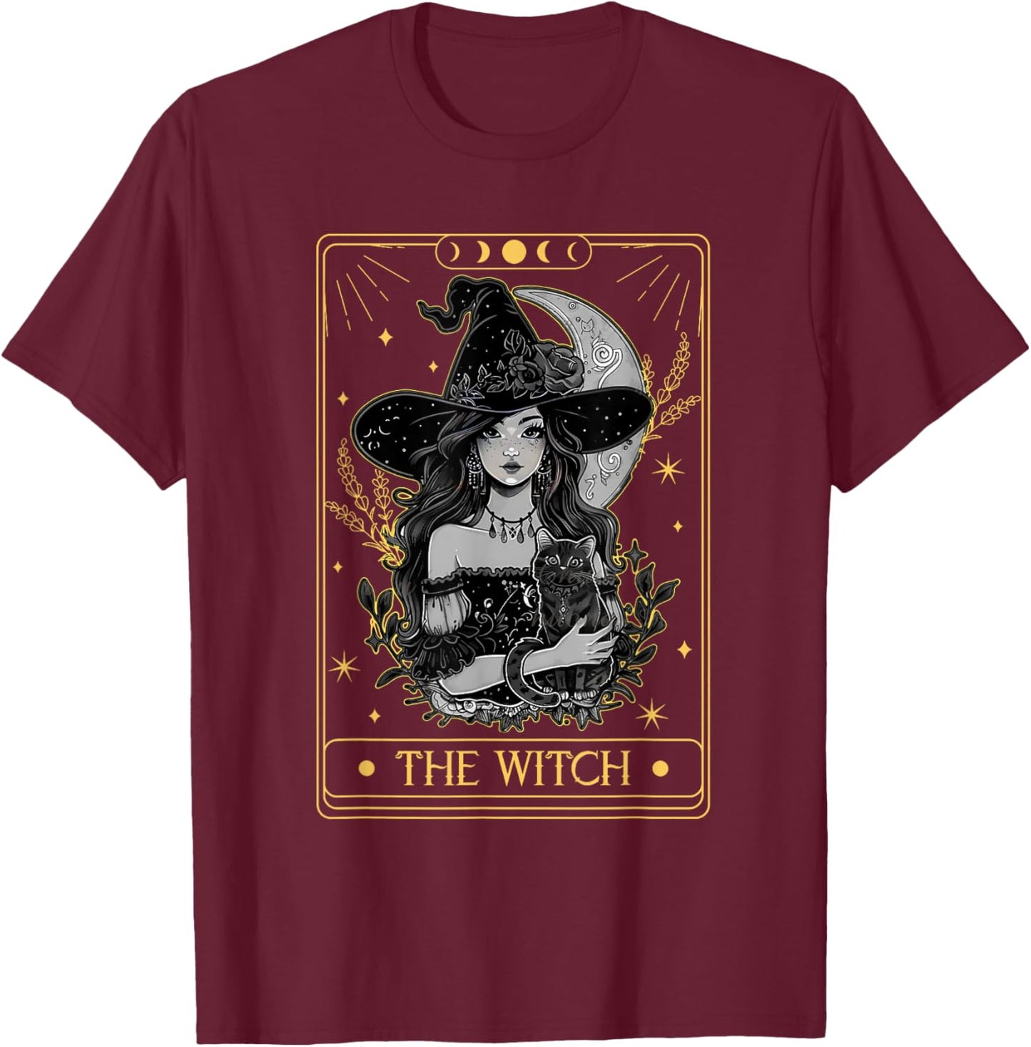 Tarot Card The Witch Witchy Funny Black Cat Spooky Halloween Women Kids T-Shirt - T-Shirt | Maroon