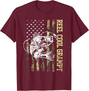 Reel Cool Grampy Bass Fishing Father's Day T-Shirt - T-Shirt | Maroon