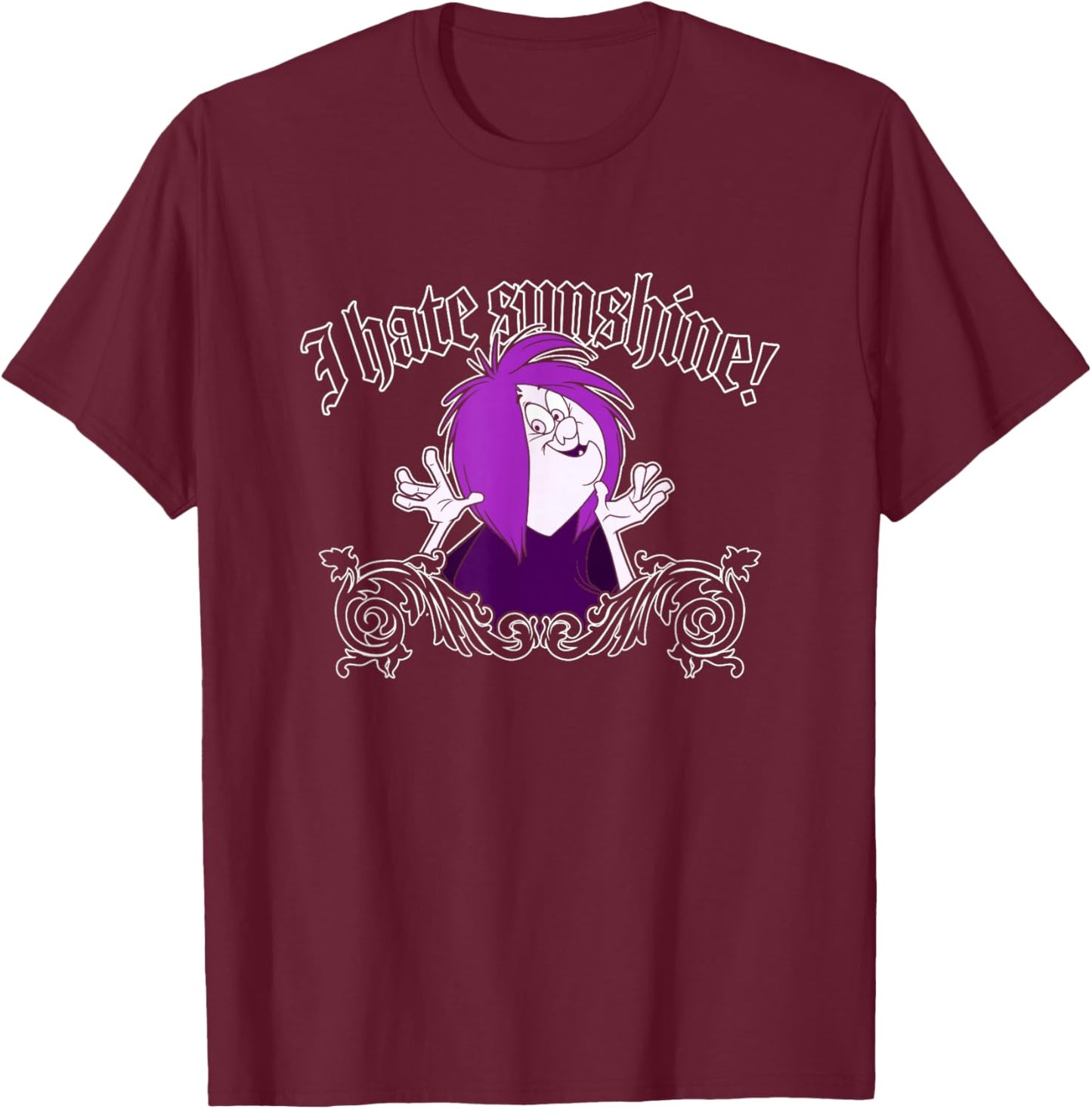 Disney The Sword in The Stone I Hate Sunshine Madam Mim Logo T-Shirt - T-Shirt | Maroon